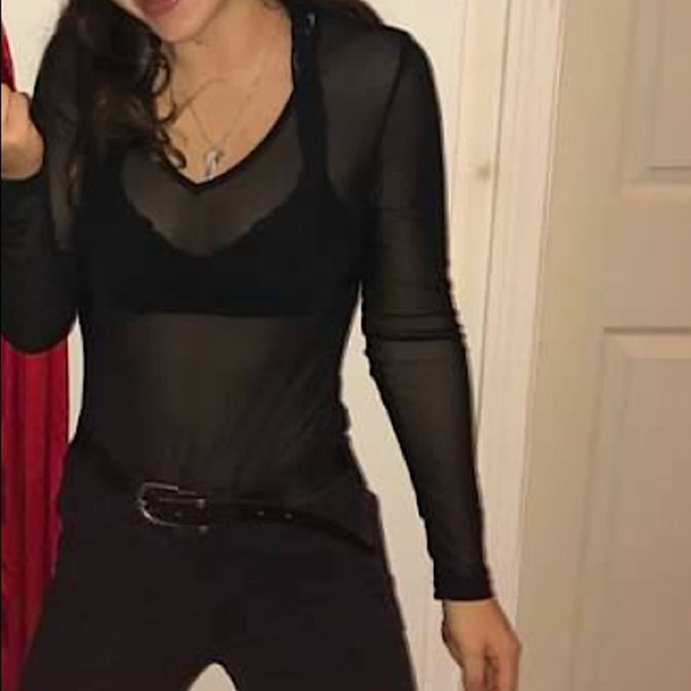Mesh see through long sleeve top